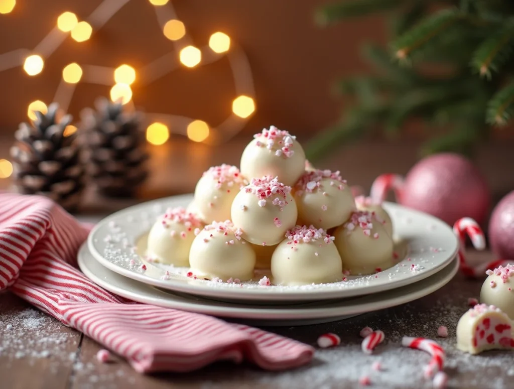 No-Bake Peppermint Bark Snowballs