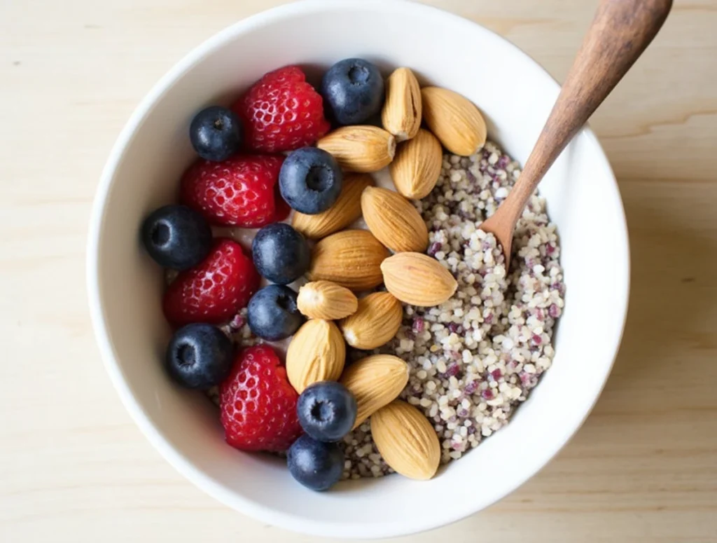 Coconut Quinoa & Chia Porridge with Berries & Almonds