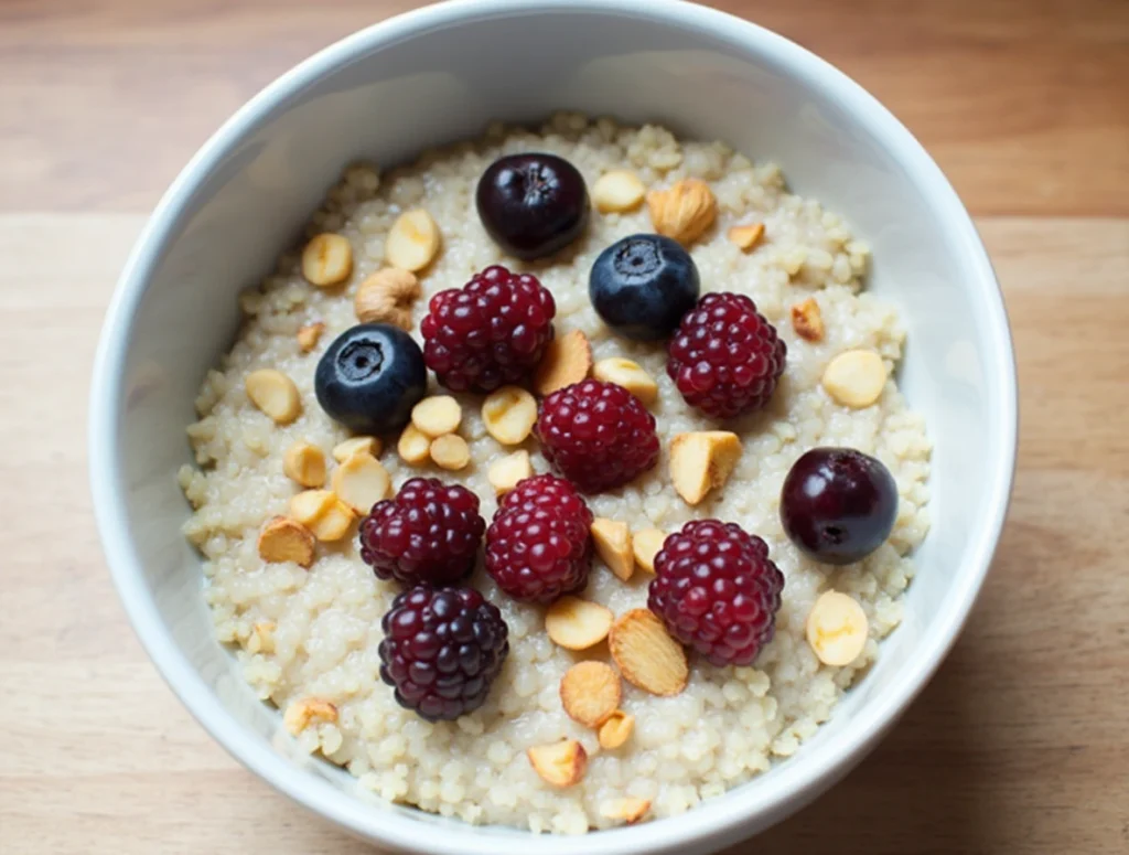 Coconut Quinoa & Chia Porridge with Berries & Almonds