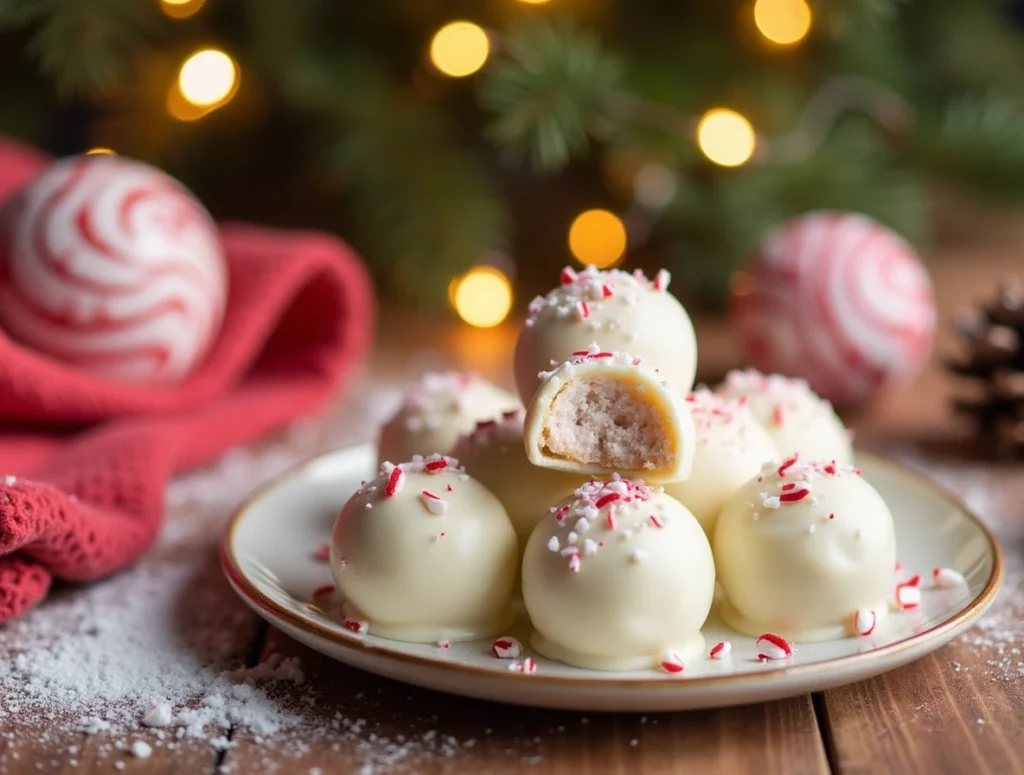 No-Bake Peppermint Bark Snowballs